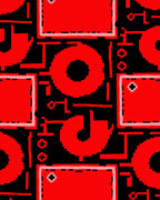 Bold Red Geometric Pixelated Grid Rug