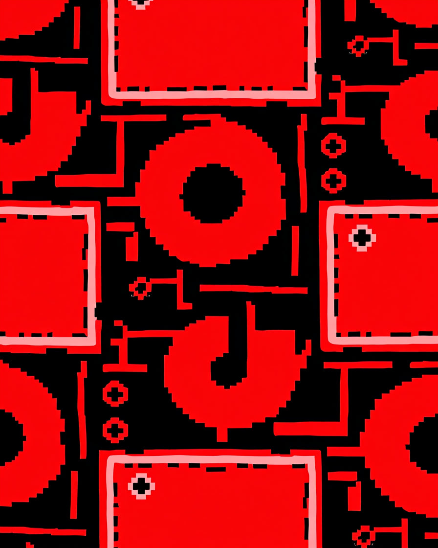 Bold Red Geometric Pixelated Grid Rug