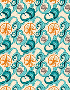 Retro Aqua Orange Seashell Swirl Rug