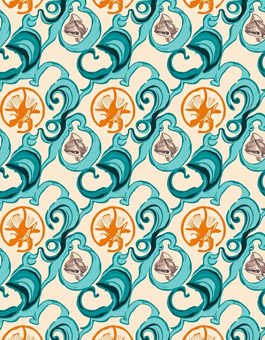 Retro Aqua Orange Seashell Swirl Rug
