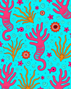 Playful Coral Seahorse Underwater Scene Rug
