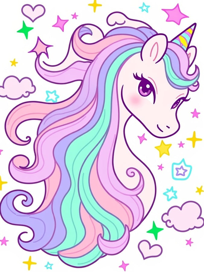 Pastel Rainbow Unicorn Stars Rug
