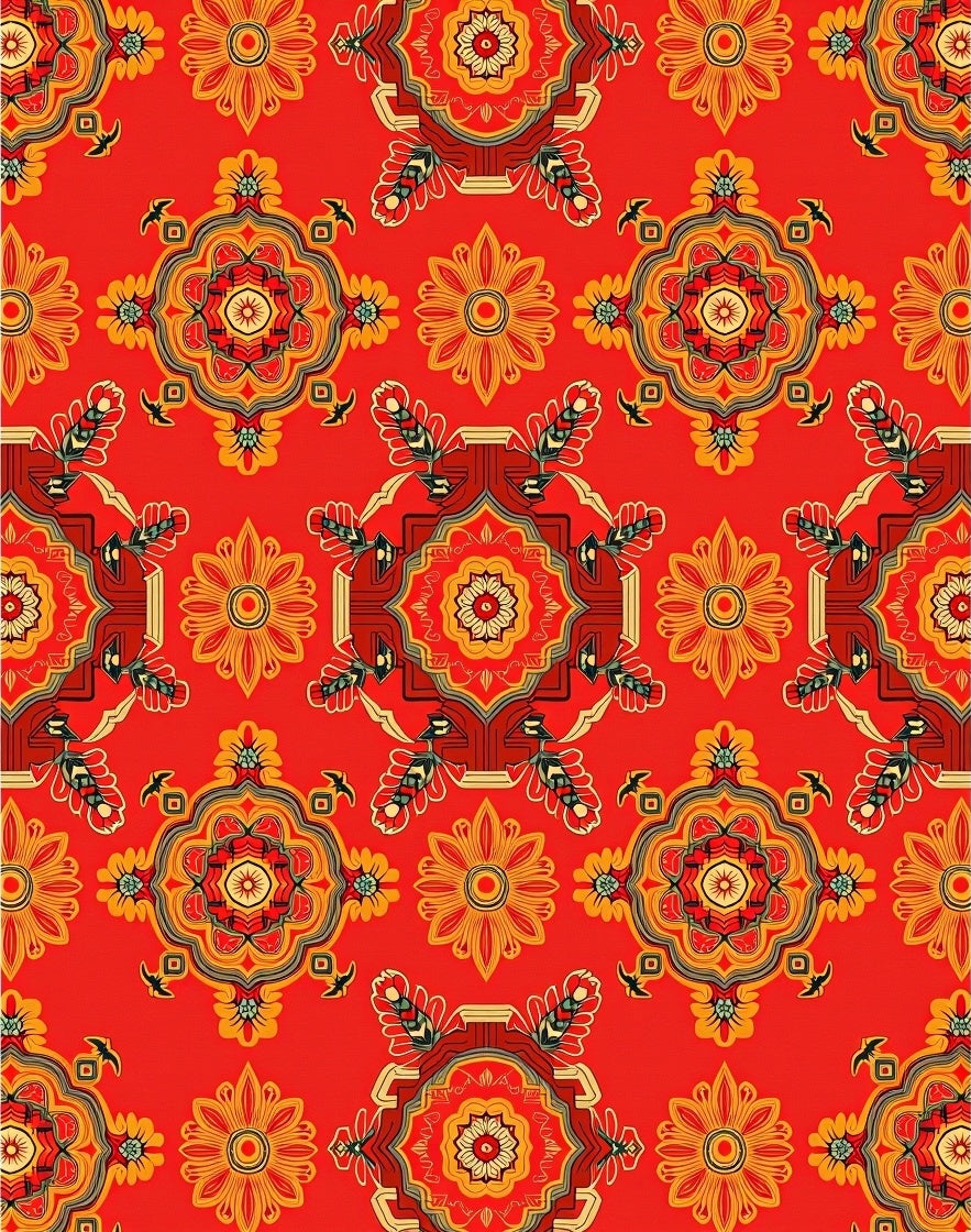 Crimson and Gold Medallion Floral Rug