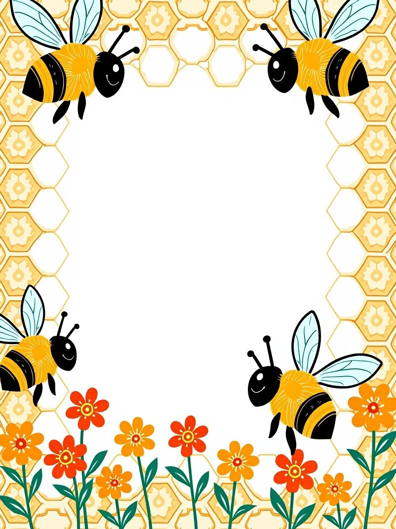 Whimsical Yellow Bee and Flower Garden Rug