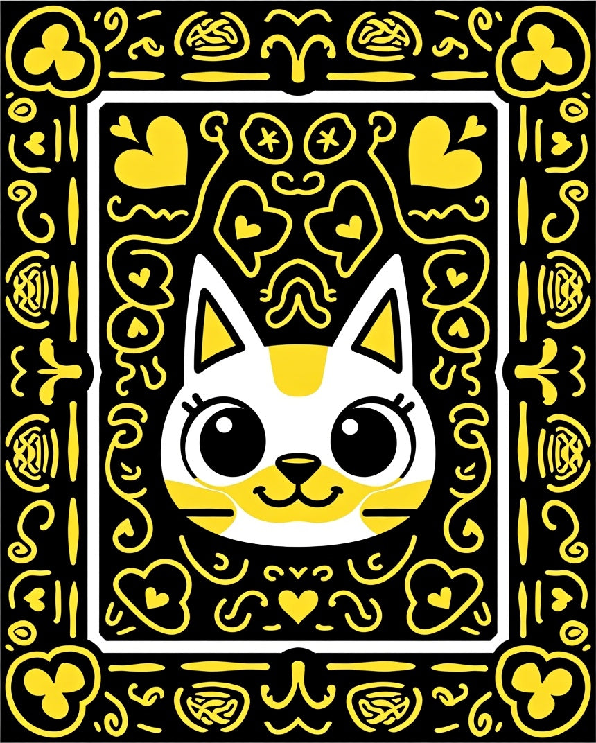 Cute Yellow Cat Hearts Whimsical Rug
