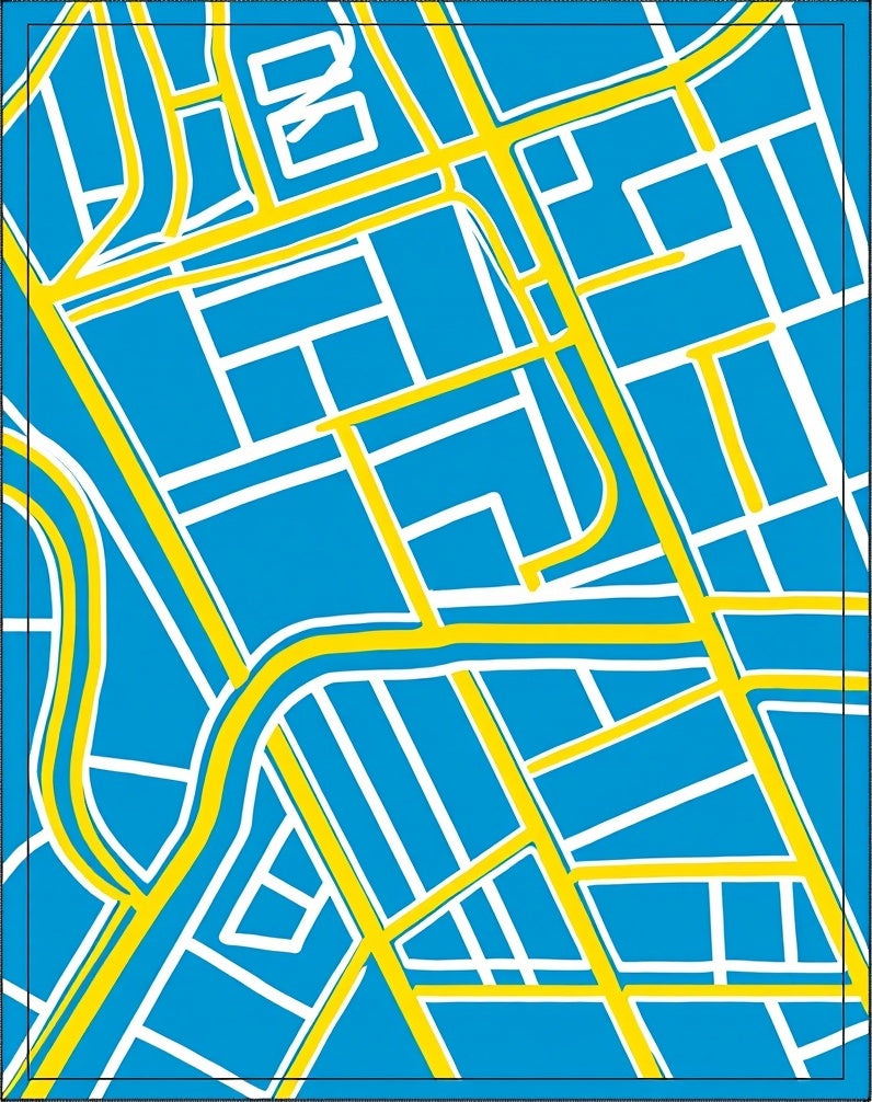 Blue Yellow Grid Street Map Rug