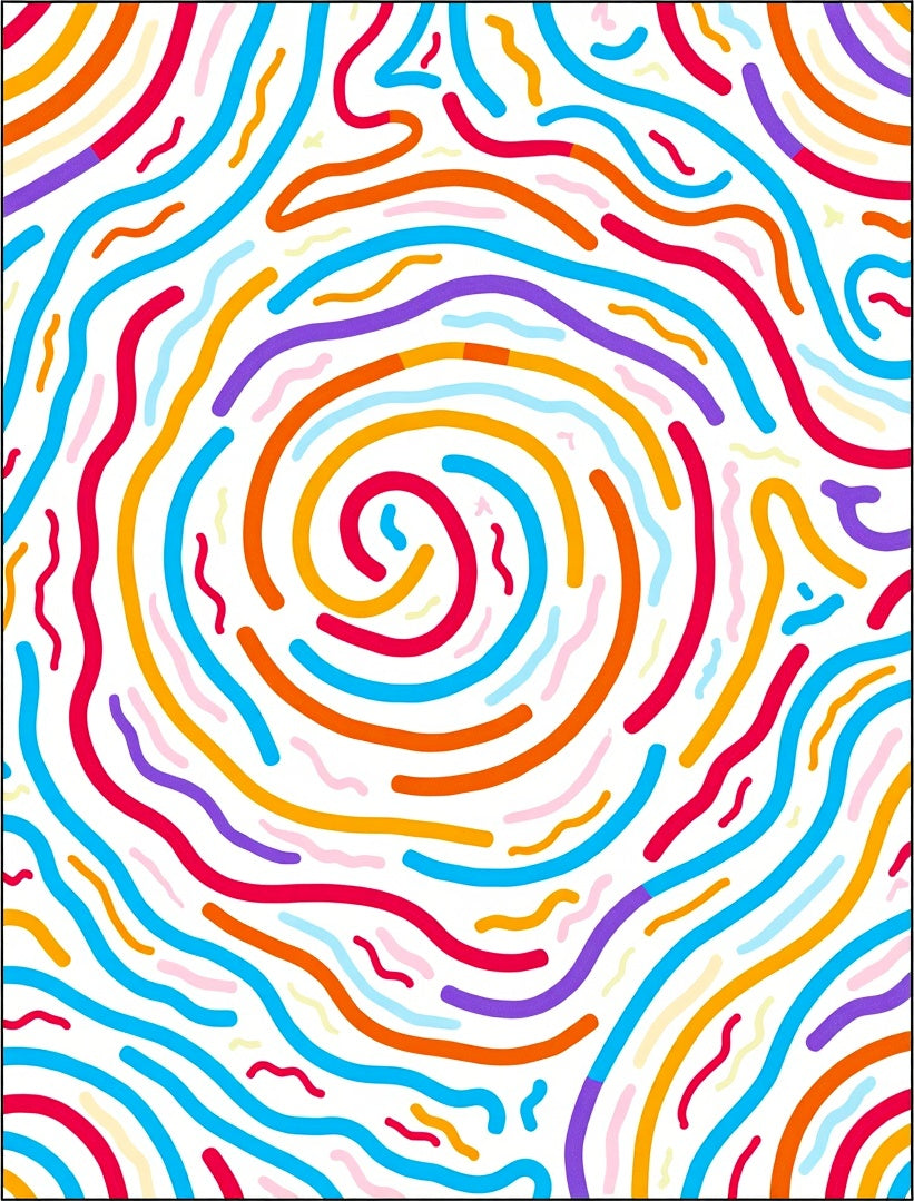 Whimsical Rainbow Swirl Abstract Lines Rug