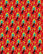 Vibrant Red Peacock Feather Swirl Rug