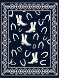Navy Cream Cowboy Boot Horseshoe Border Rug