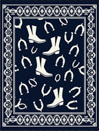 Navy Cream Cowboy Boot Horseshoe Border Rug