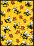 Whimsical Yellow Bee Floral Honeycomb Rug