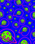 Vibrant Neon Galactic Ringed Planets Rug