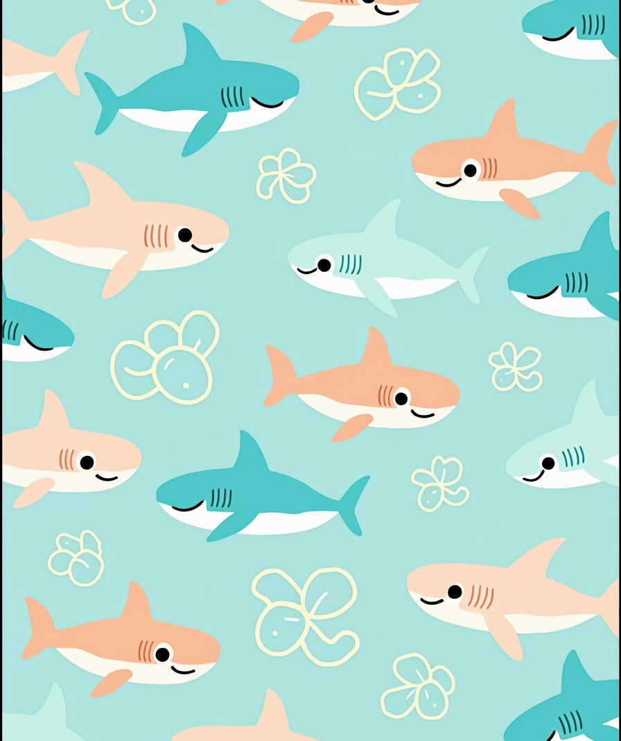 Whimsical Coral Teal Shark Duo Rug