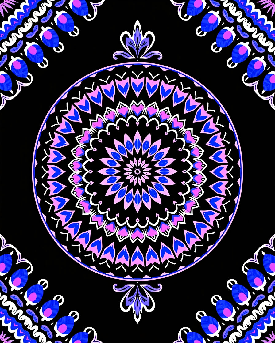 Circular Violet Blue Mandala Rug