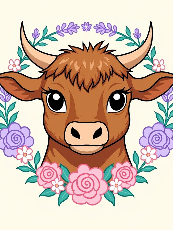 Brown Bull Floral Wreath Charm Rug