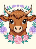 Brown Bull Floral Wreath Charm Rug