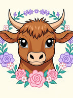 Brown Bull Floral Wreath Charm Rug