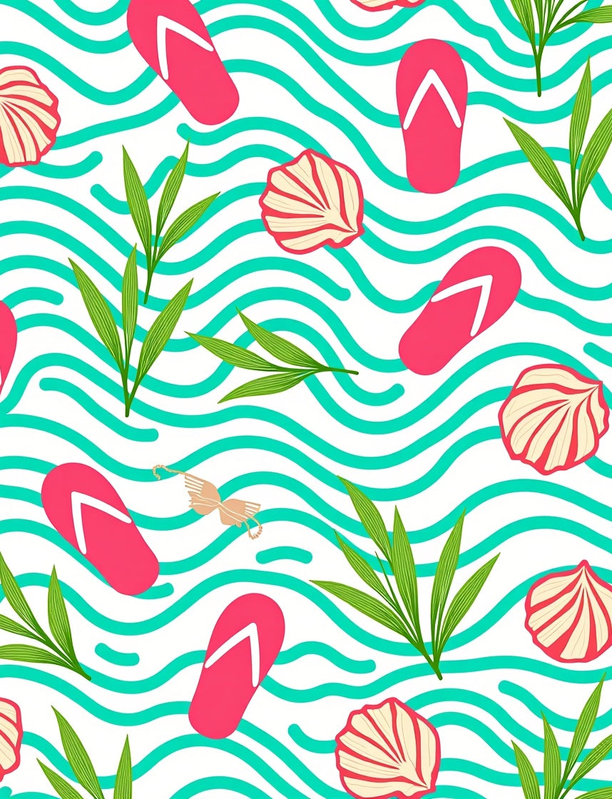 Pink Flip Flop Tropical Seashell Waves Rug