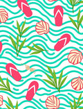 Pink Flip Flop Tropical Seashell Waves Rug