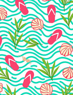 Pink Flip Flop Tropical Seashell Waves Rug