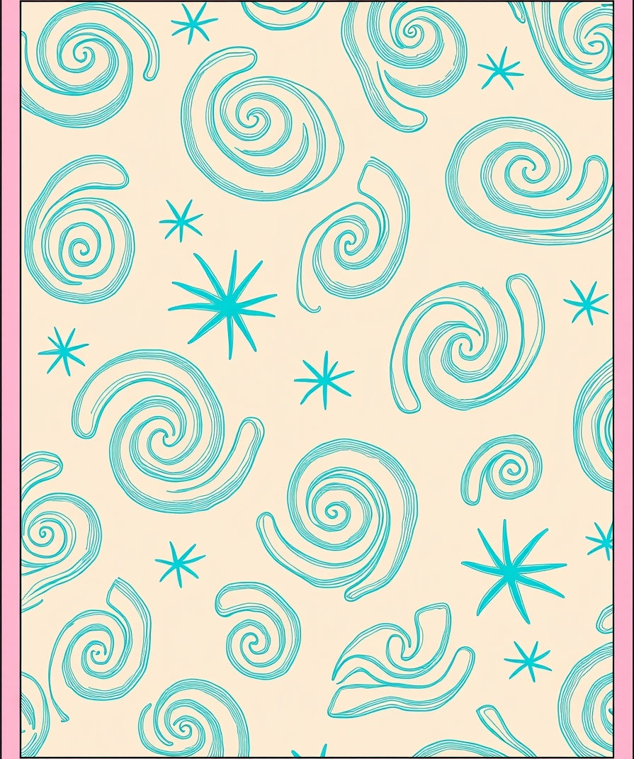 Aqua Swirl Starburst Cream Background Rug