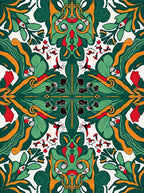 Emerald Red Golden Swirl Foliage Rug