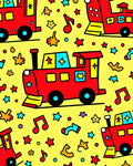 Red Train Stars Musical Yellow Background Rug