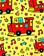 Red Train Stars Musical Yellow Background Rug