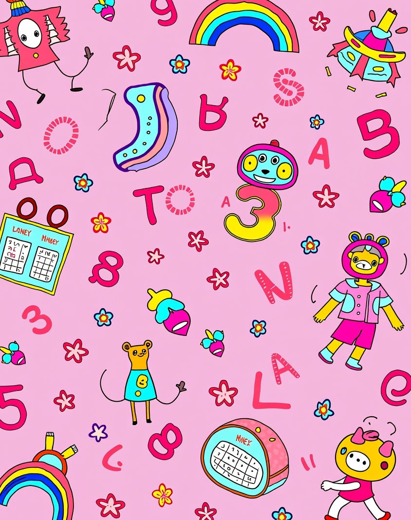 Whimsical Pink ABC and Number Collage Rug
