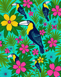 Vibrant Toucan Floral Jungle Scene Rug