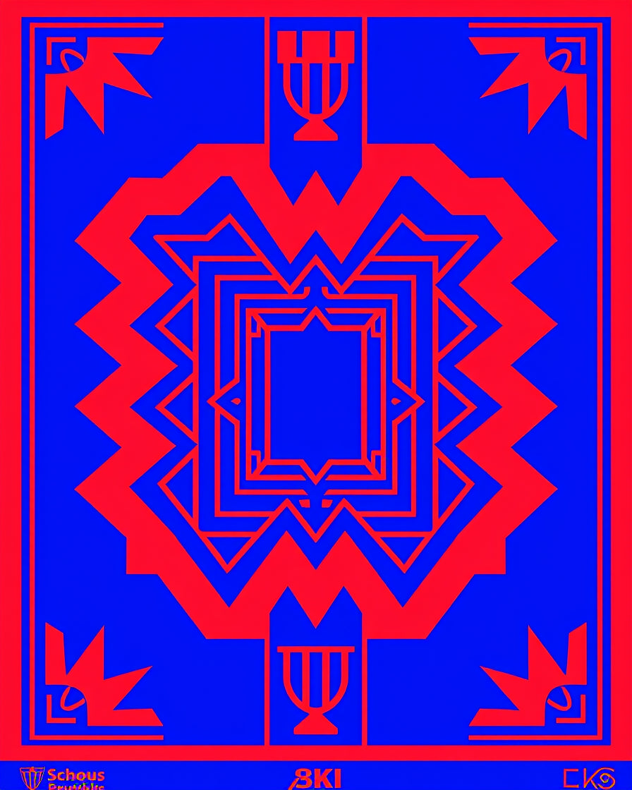 Bold Blue Red Geometric Symmetry Rug