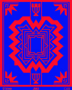 Bold Blue Red Geometric Symmetry Rug