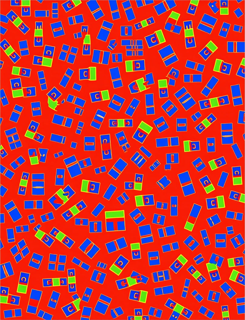 Bold Blue Red Rectangles Random Layout Rug