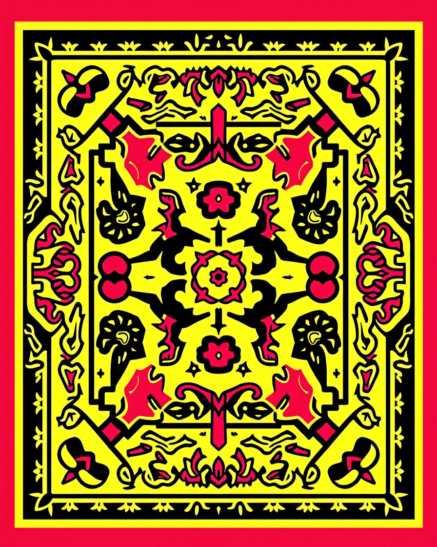 Bold Yellow Red Abstract Garden Rug