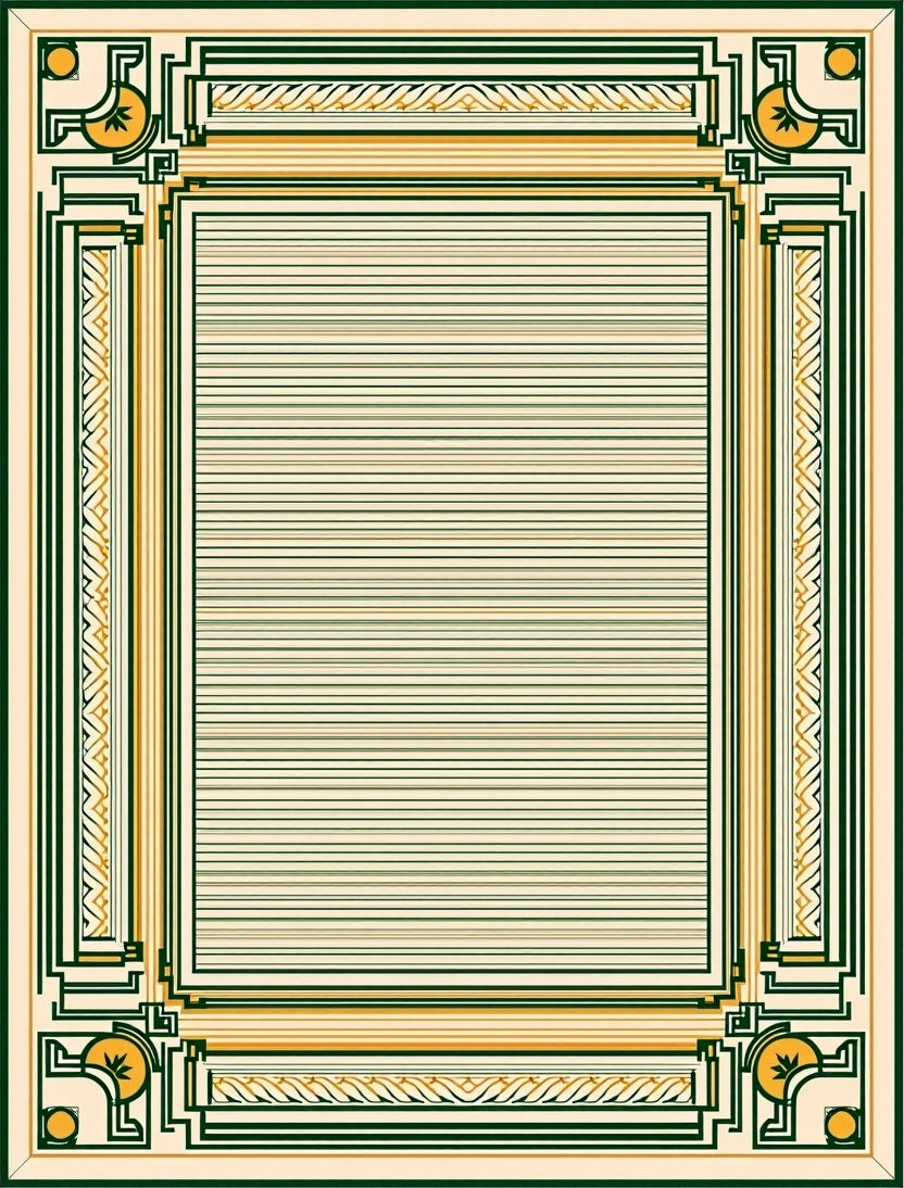 Vintage Cream Green Yellow Geometric Border Rug