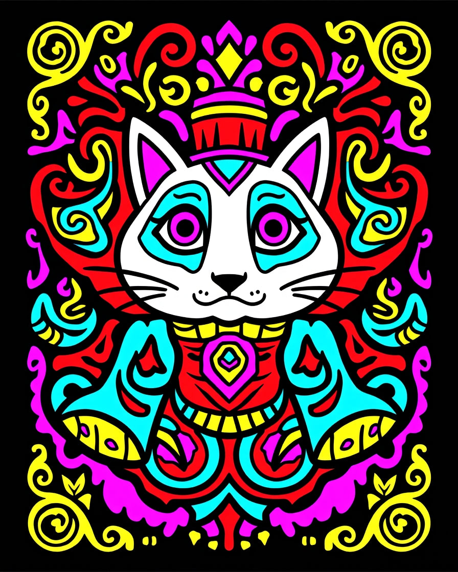 Vibrant King Cat Psychedelic Swirls Rug