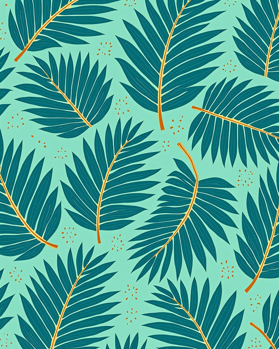 Teal Fern Tropical Foliage Rug