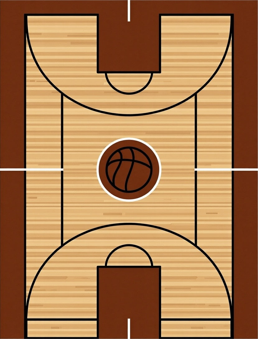 Wooden Basketball Court Court Lines Rug