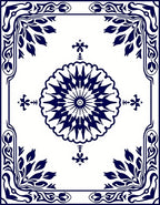 Traditional Navy Floral Medallion Border Rug