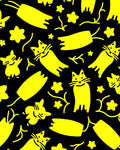 Bright Yellow Whimsical Cat Stars Rug
