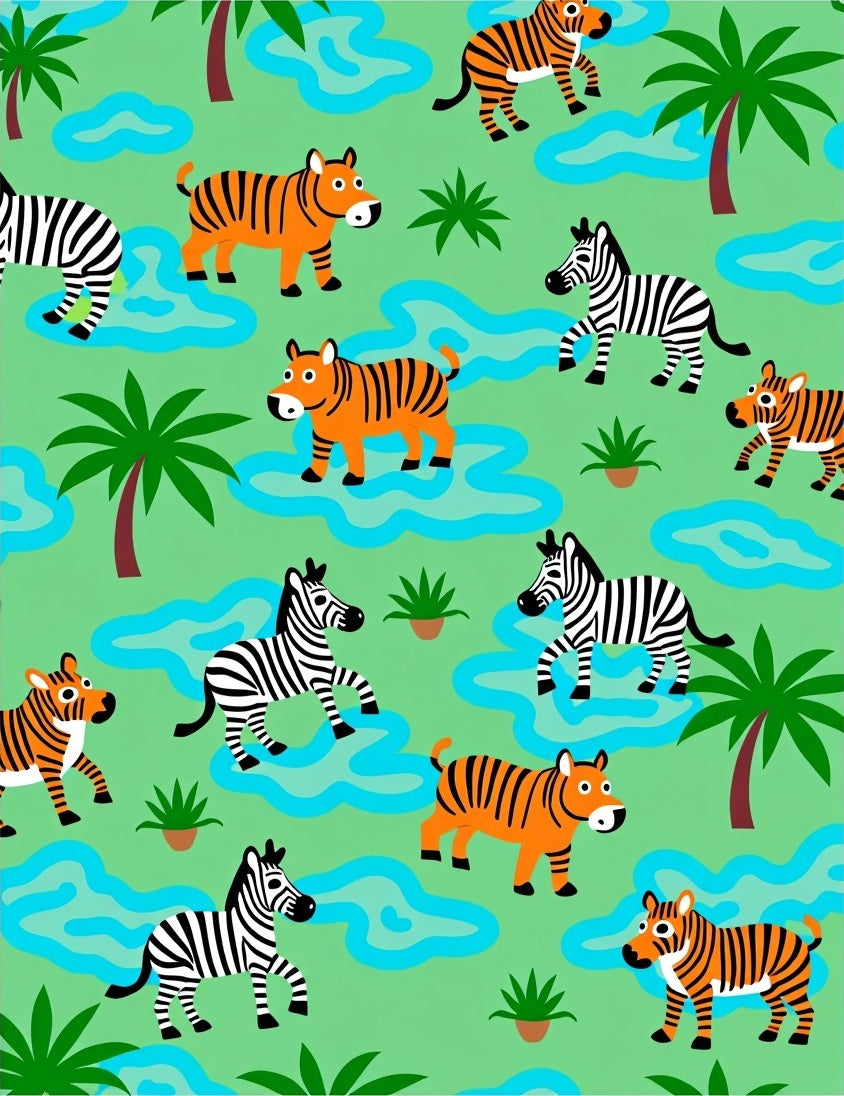 Jungle Animals Orange Tiger Zebra Fun Rug