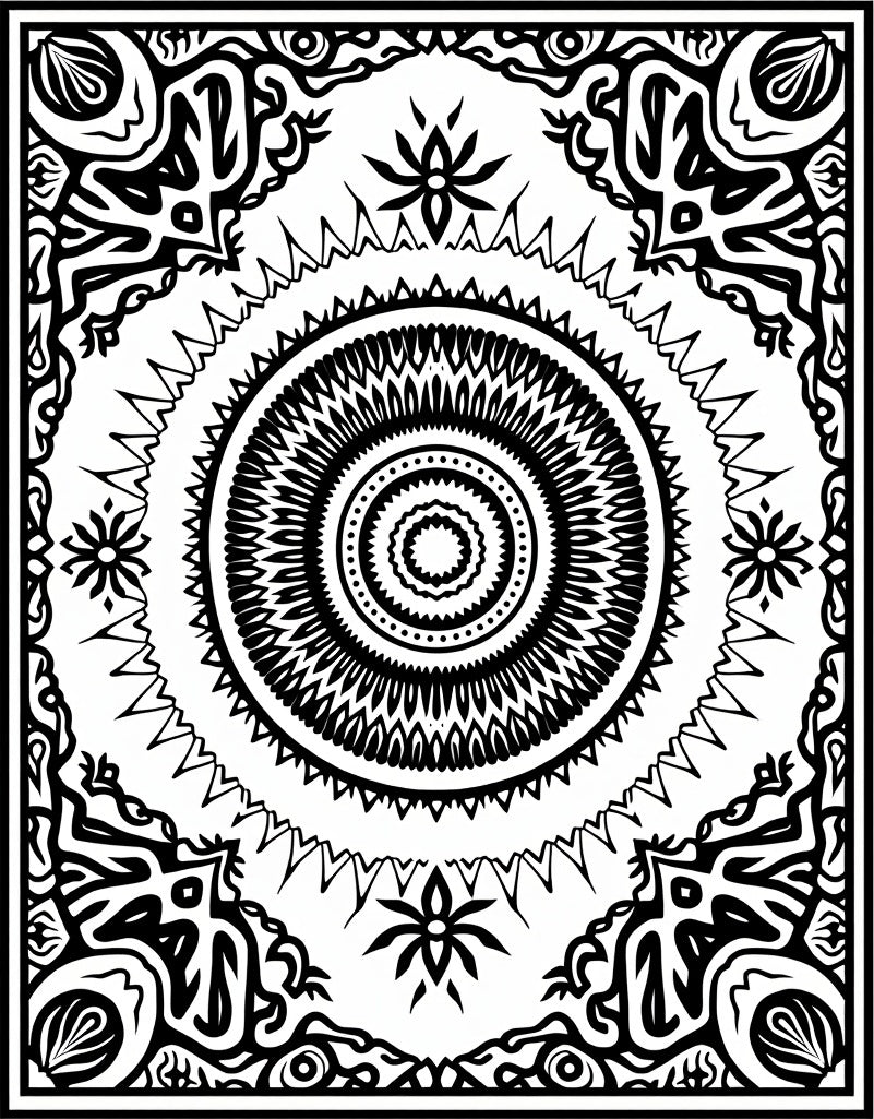 Bold Black Mandala Sunburst Design Rug