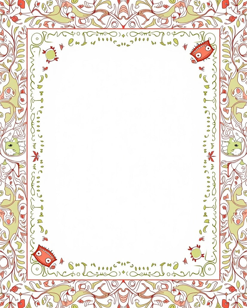 Whimsical Red Green Monster Border Rug