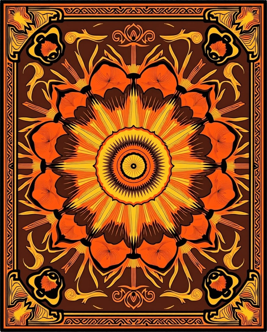 Earthy Sunburst Floral Medallion Rug