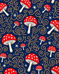 Red Mushroom Stars Swirls Rug