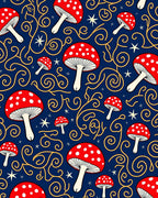 Red Mushroom Stars Swirls Rug