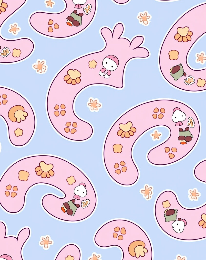 Whimsical Pink Kawaii Character Blooms Rug