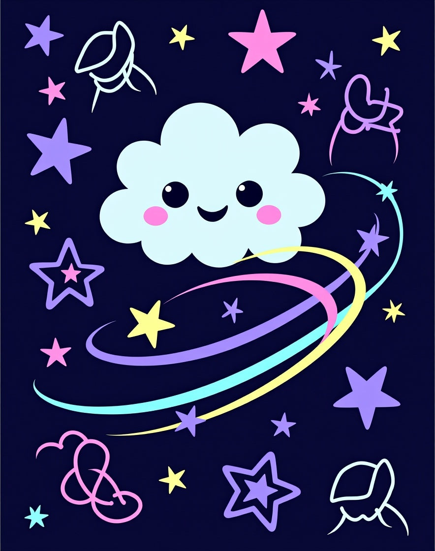 Whimsical Cloud And Stars Swirl Rug