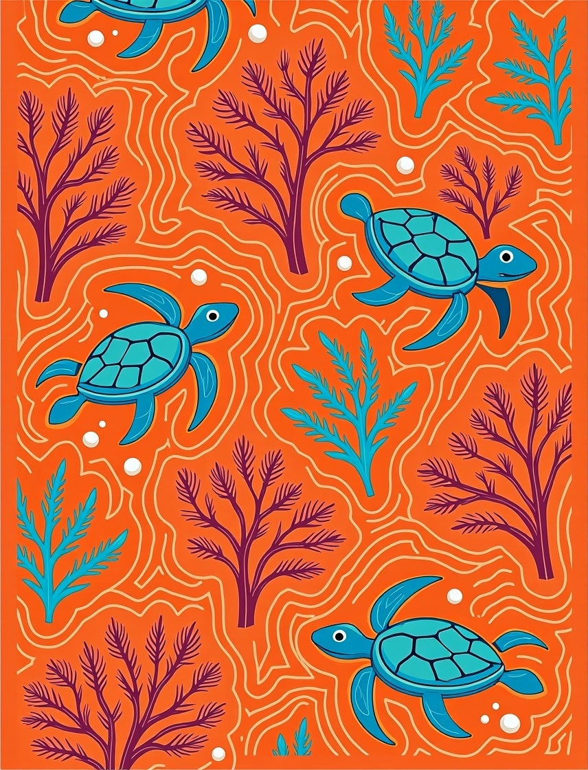Orange Ocean Turtle Coral Whimsy Rug