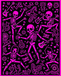 Hot Pink Skeleton Dance Black Rug